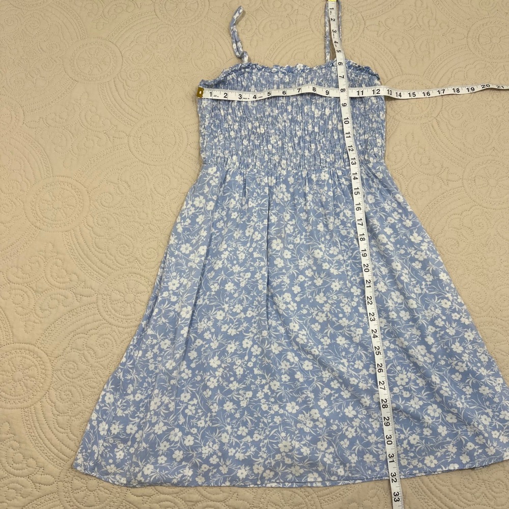 AQUA Womens Smocked Floral Sundress Light Blue White XS Adjustable Straps Boho - Picture 6 of 8